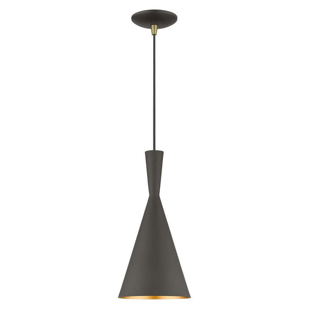 1 Light Bronze Pendant with Antique Brass Finish Accents
