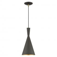 Livex Lighting 41185-07 - 1 Light Bronze Pendant with Antique Brass Finish Accents
