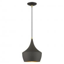 Livex Lighting 41186-07 - 1 Light Bronze Pendant with Antique Brass Finish Accents