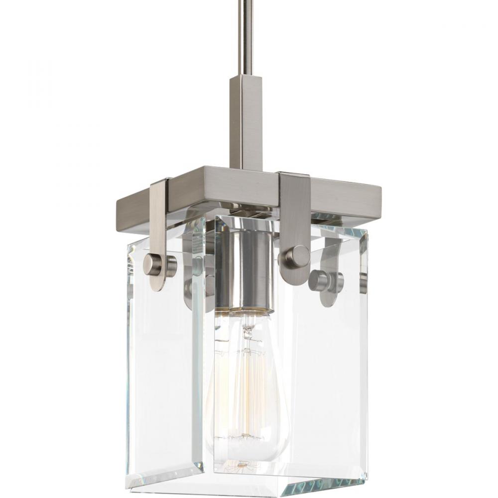 Glayse Collection One-Light Brushed Nickel Clear Glass Luxe Pendant Light
