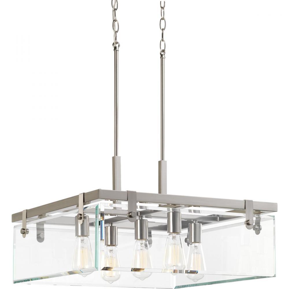Glayse Collection Five-Light Brushed Nickel Clear Glass Luxe Pendant Light