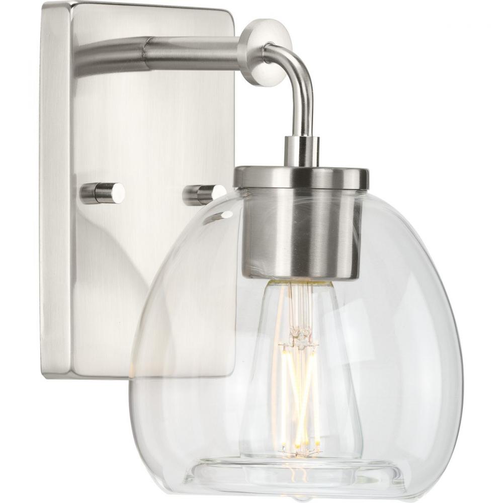 Caisson Collection  One-Light Brushed Nickel Clear Glass Urban Industrial Bath Vanity Light