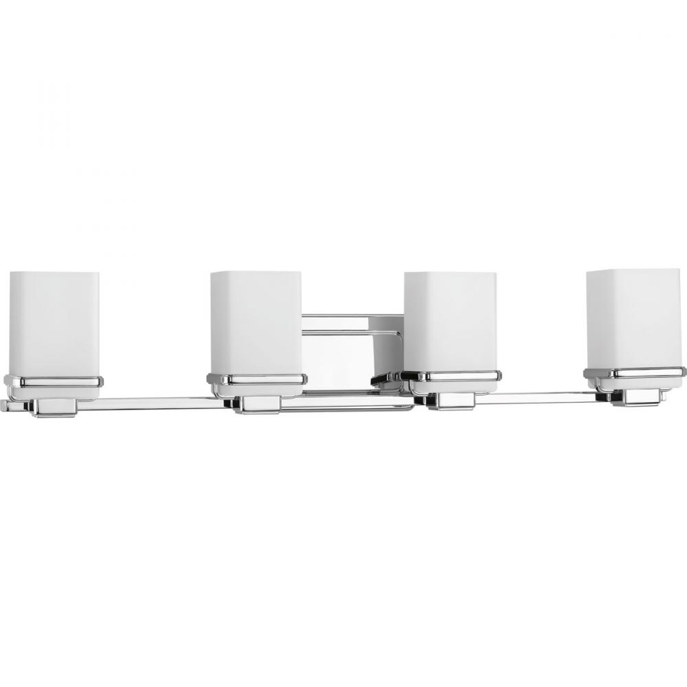 Metric Collection Four-Light Polished Chrome Etched White Glass Glass Coastal Bath Vanity Light