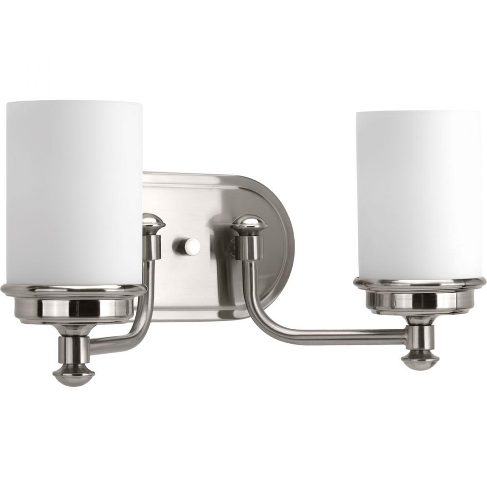 Glide Collection Two-Light Brushed Nickel Etched Opal Glass Coastal Bath Vanity Light