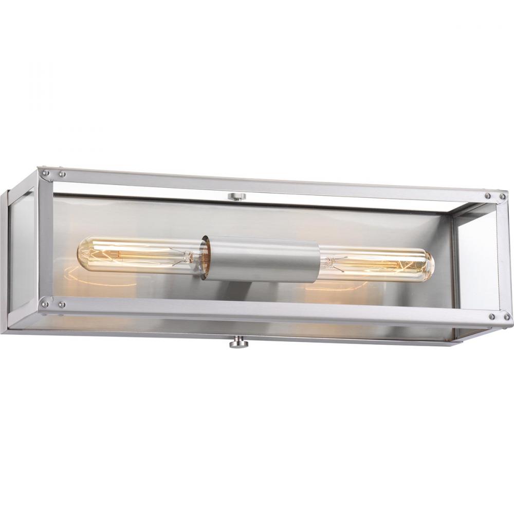 Union Square Collection Two-Light Stainless Steel Clear Glass Coastal Bath Vanity Light