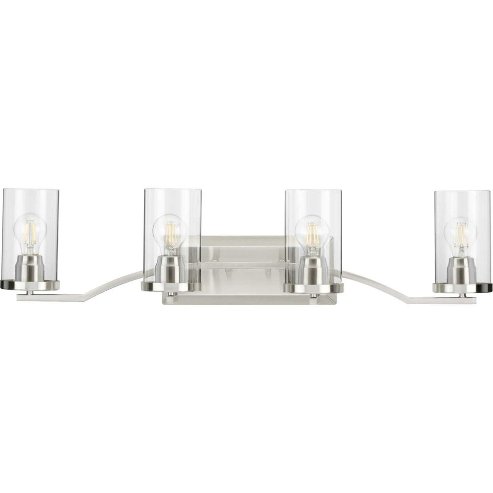 Lassiter Collection Four-Light Brushed Nickel Clear Glass Modern Bath Vanity Light