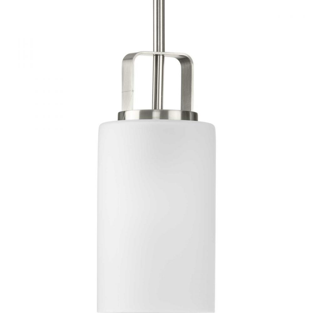League Collection One-Light Brushed Nickel and Etched Glass Modern Farmhouse Mini-Pendant Hanging Li