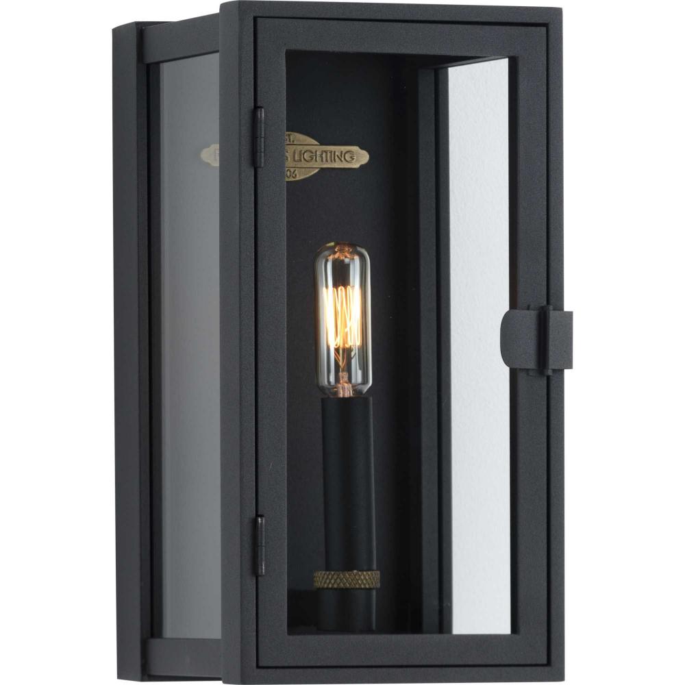 Stature Collection One-Light Textured Black and Clear Glass Transitional Style Small Outdoor Wall La