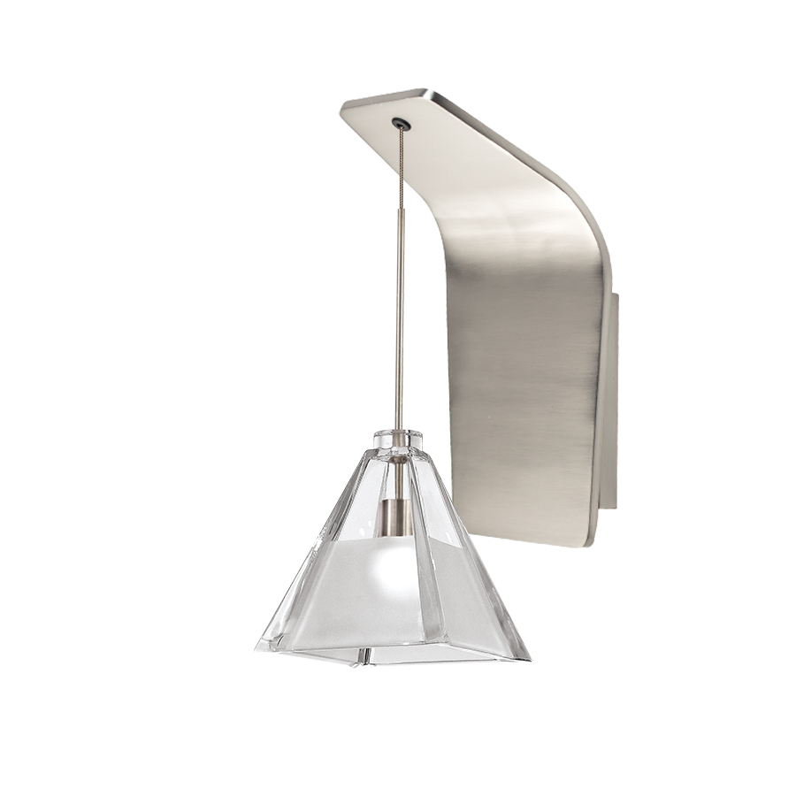 Tikal Pendant Wall Sconce with Clear Frosted Glass in Brushed Nickel
