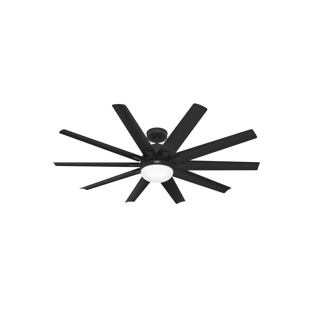 Hunter 60 inch Overton Matte Black Damp Rated Ceiling Fan with LED Light Kit and Wall Control