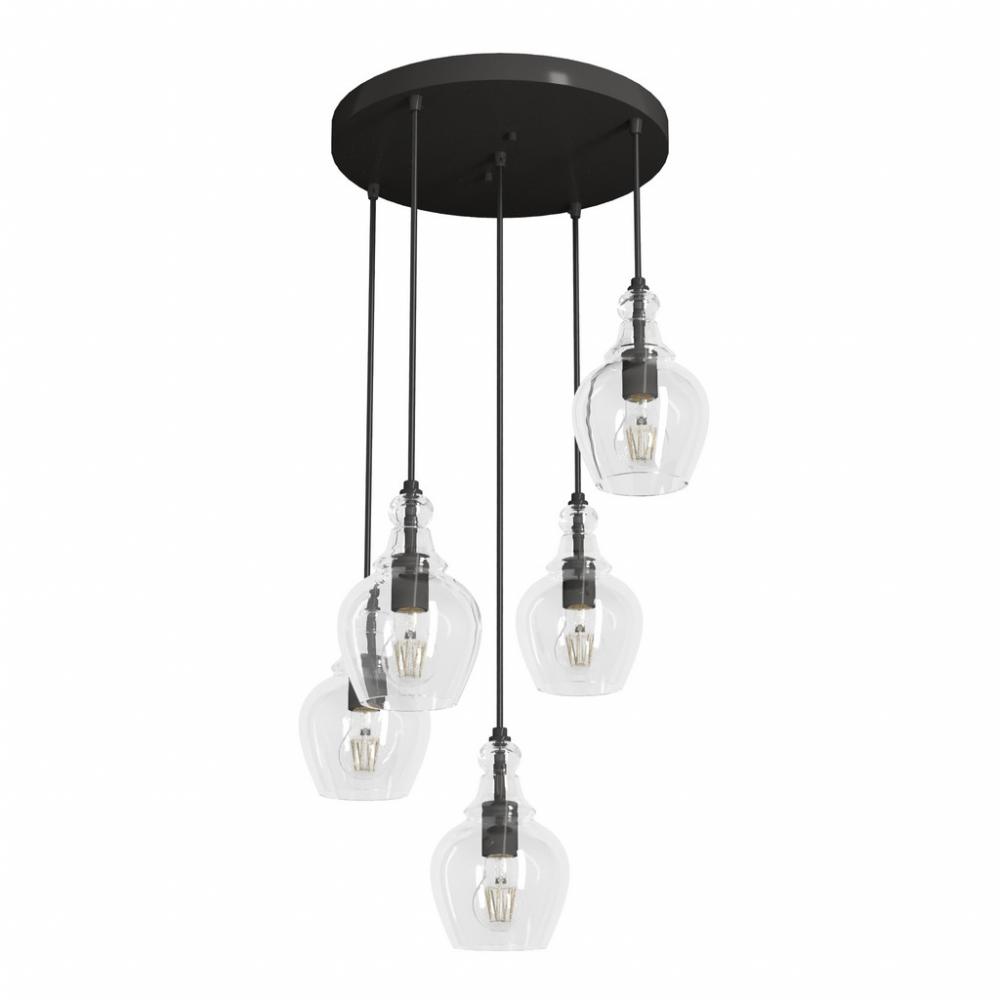 Hunter Maple Park Noble Bronze with Clear Glass 5 Light Pendant Cluster Ceiling Light Fixture