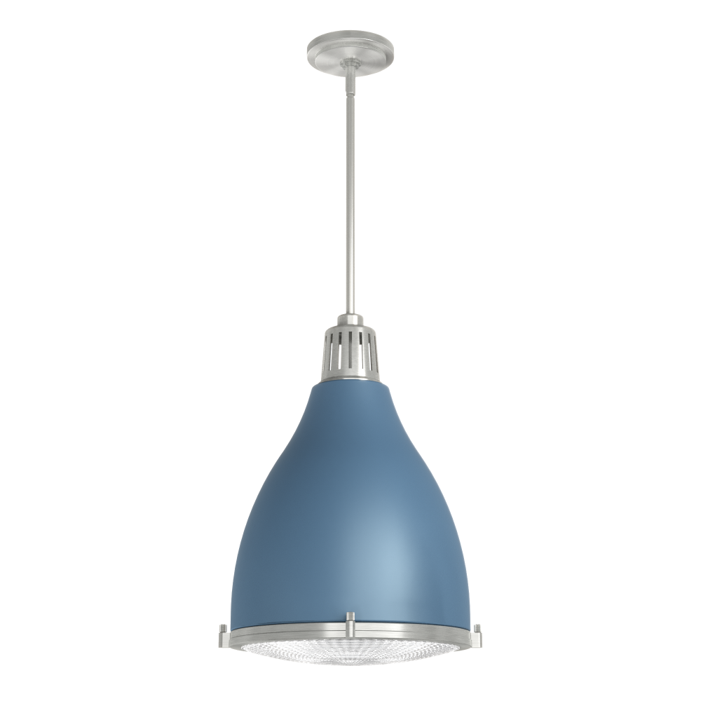 Hunter Bluff View Indigo Blue and Brushed Nickel with Clear Holophane Glass 3 Light Pendant Ceiling