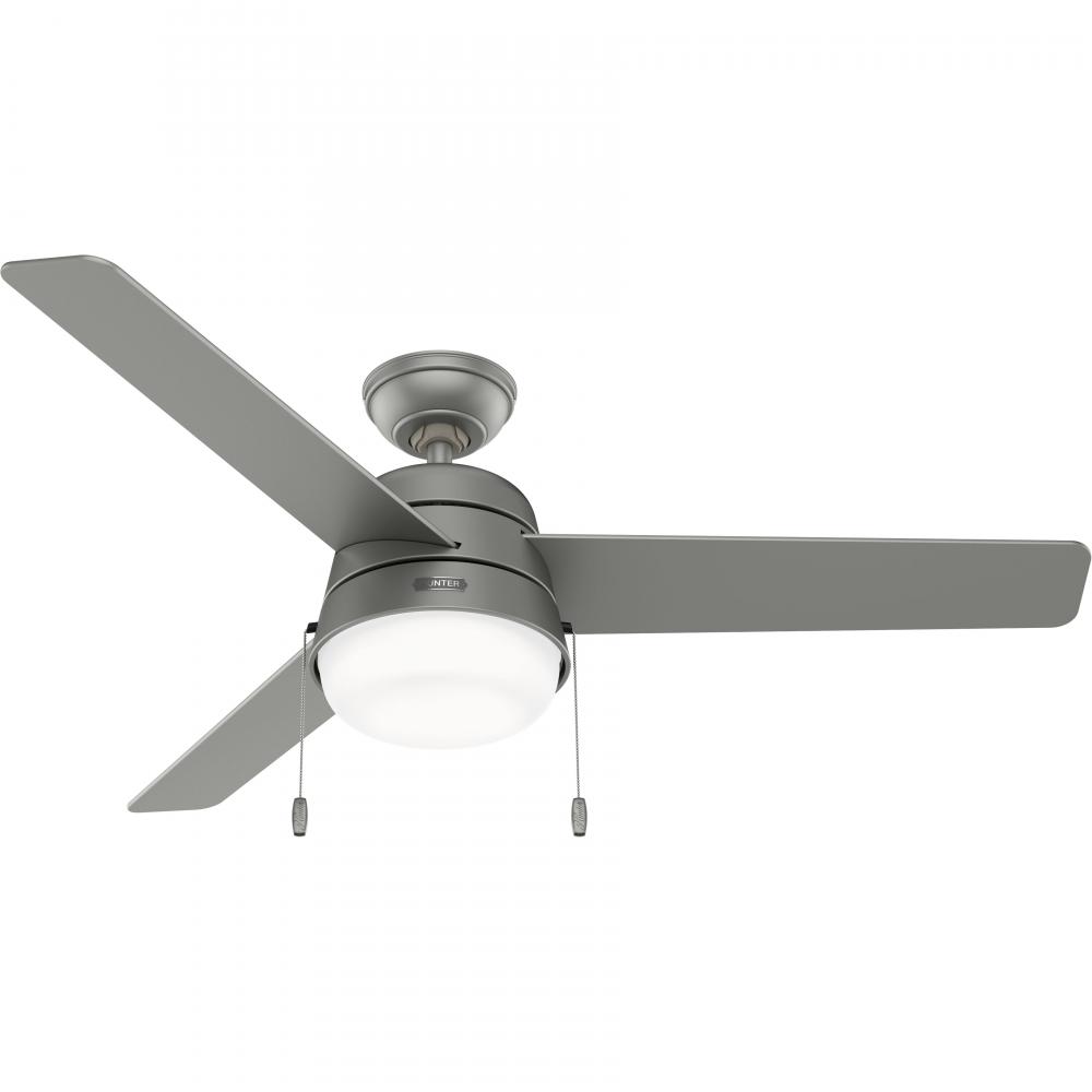 Hunter 52 inch Aker Matte Silver Damp Rated Ceiling Fan with LED Light Kit and Pull Chain