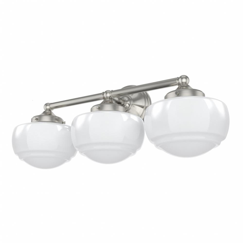 Hunter Saddle Creek Brushed Nickel with Cased White Glass 3 Light Bathroom Vanity Wall Light Fixture
