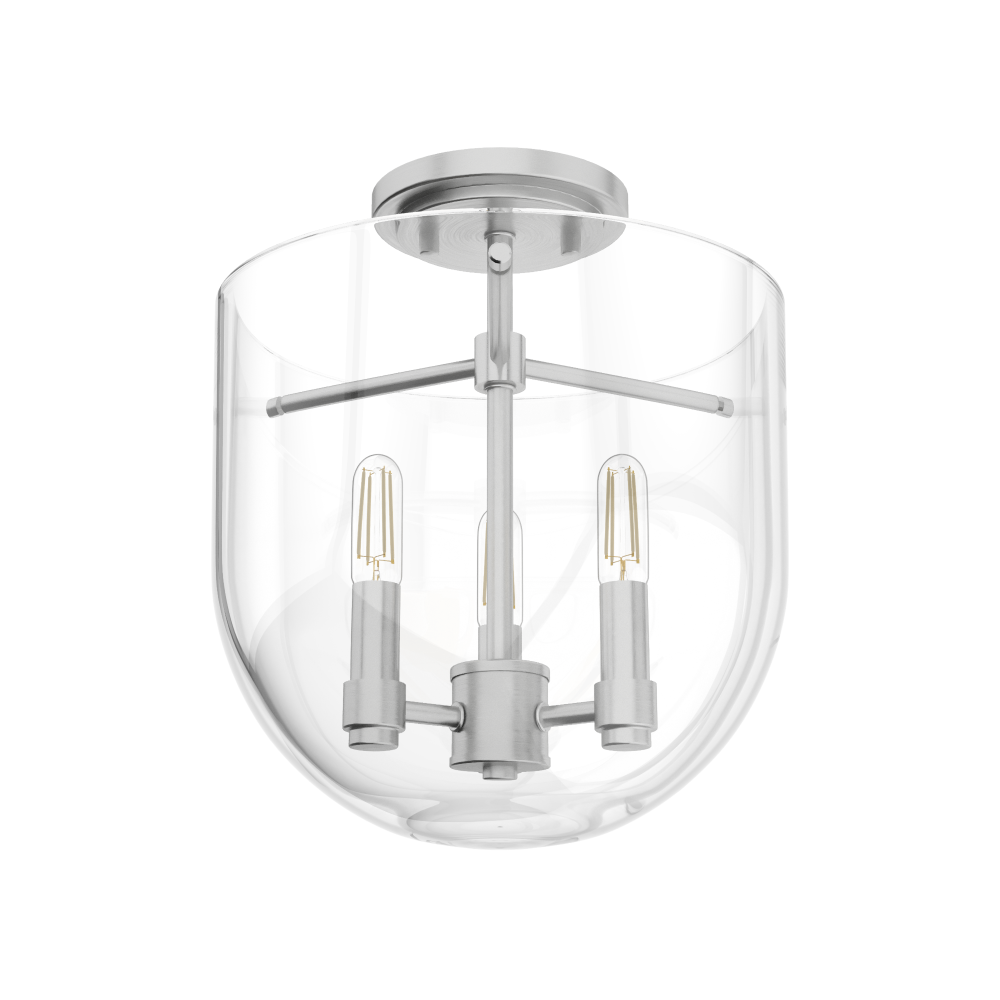 Hunter Sacha Brushed Nickel with Clear Glass 3 Light Flush Mount Ceiling Light Fixture