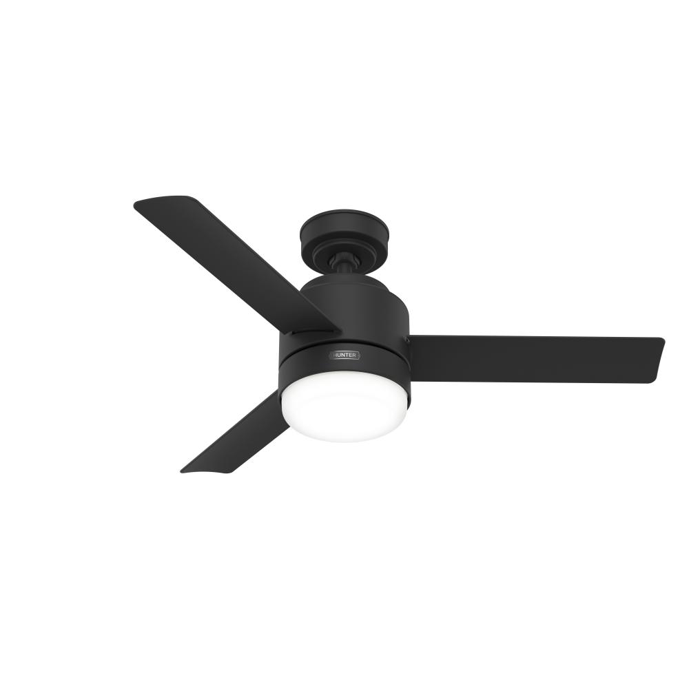 Hunter 44 inch Gilmour Matte Black Damp Rated Ceiling Fan with LED Light Kit and Handheld Remote