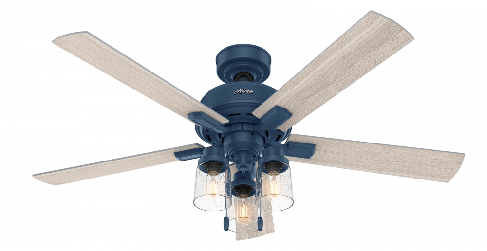 Hunter 52 inch Hartland Indigo Blue Ceiling Fan with LED Light Kit and Pull Chain