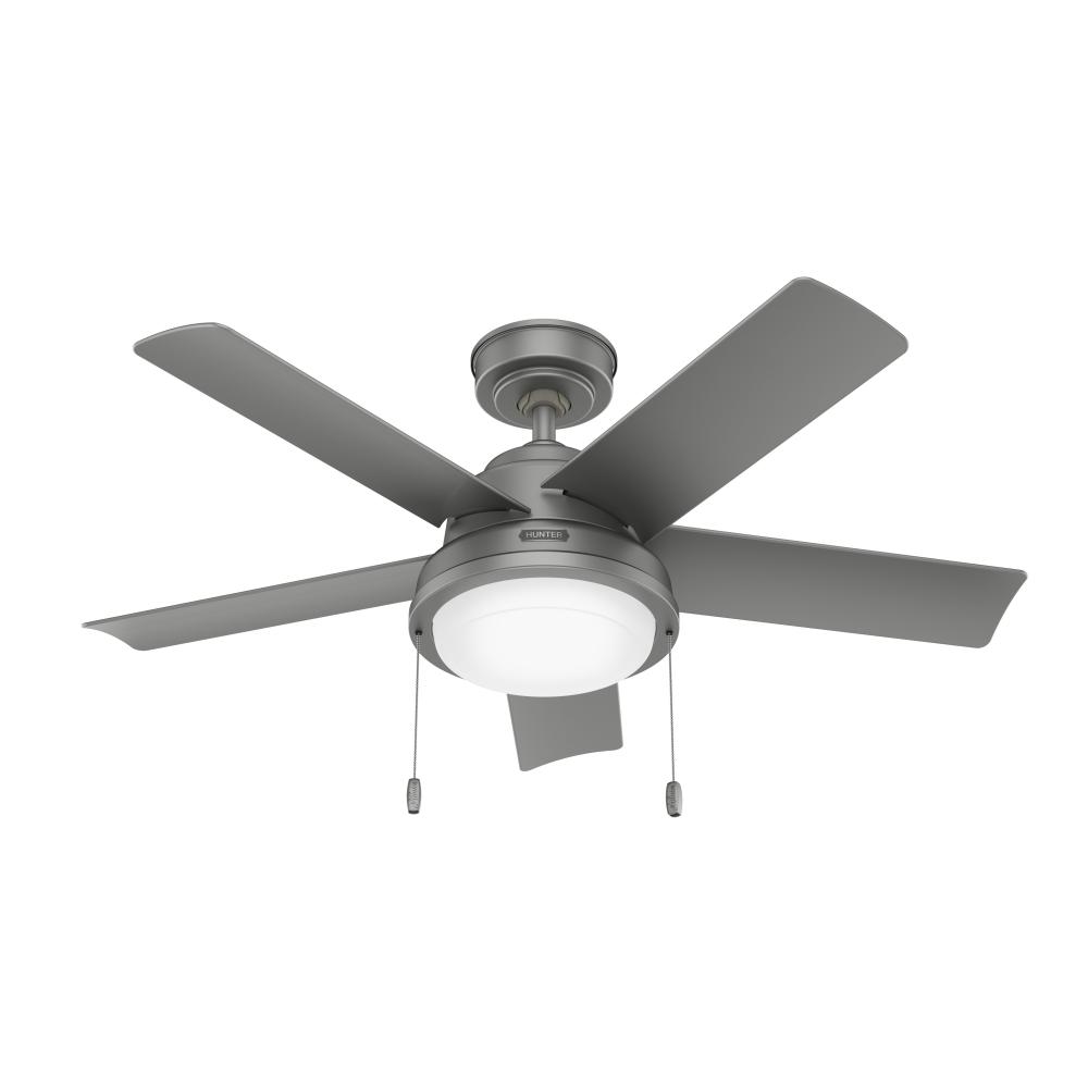 Hunter 44 inch Seawall Matte Silver WeatherMax Indoor / Outdoor Ceiling Fan with LED Light Kit and P