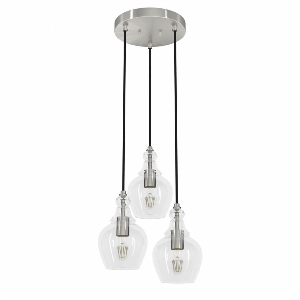 Hunter Maple Park Brushed Nickel with Clear Glass 3 Light Pendant Cluster Ceiling Light Fixture