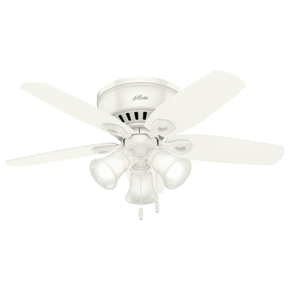 Hunter 42 inch Builder Snow White Low Profile Ceiling Fan with LED Light Kit and Pull Chain