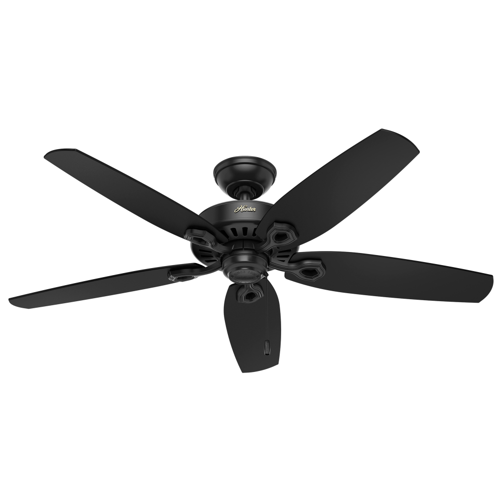 Hunter 52 inch Builder Matte Black Damp Rated Ceiling Fan and Pull Chain