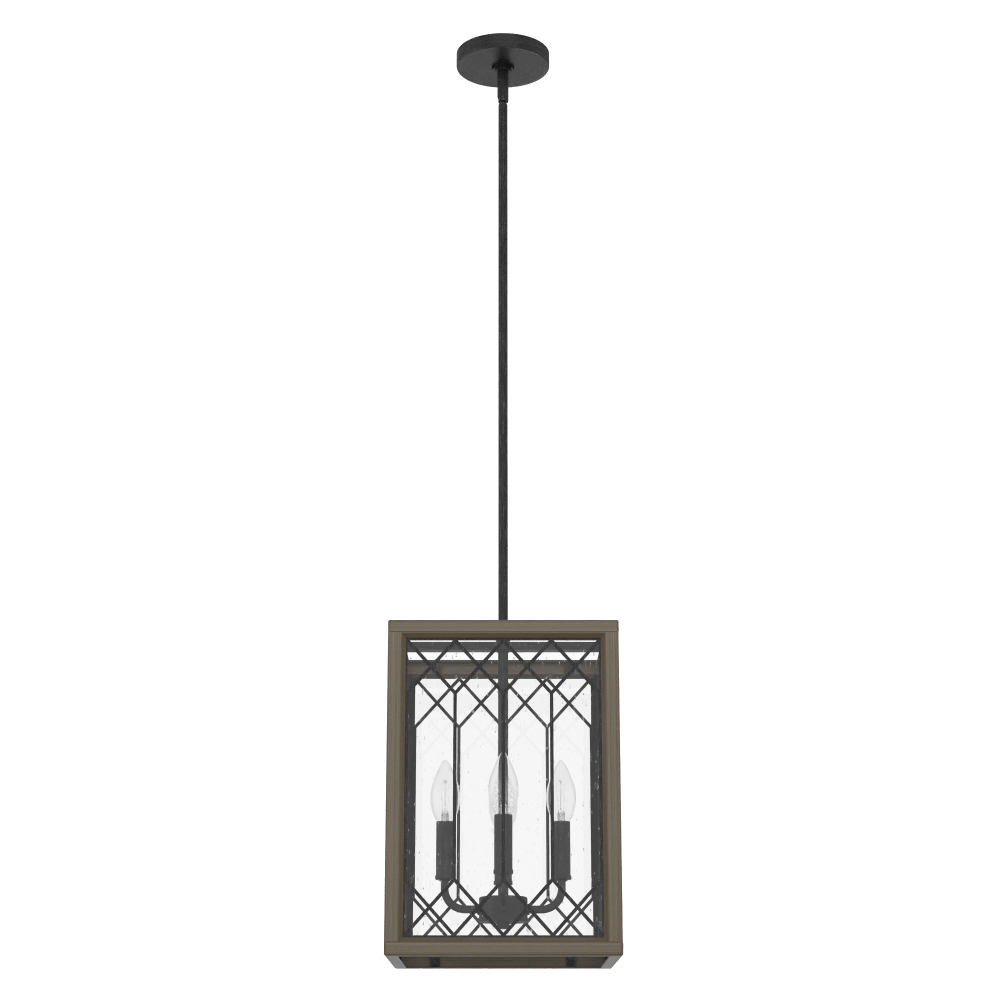 Hunter Chevron Rustic Iron and French Oak with Seeded Glass 4 Light Pendant Ceiling Light Fixture