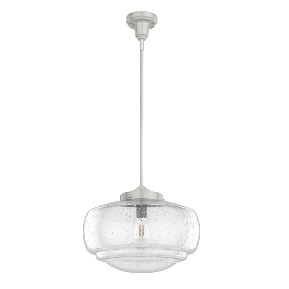 Hunter Saddle Creek Brushed Nickel with Seeded Glass 1 Light Pendant Ceiling Light Fixture