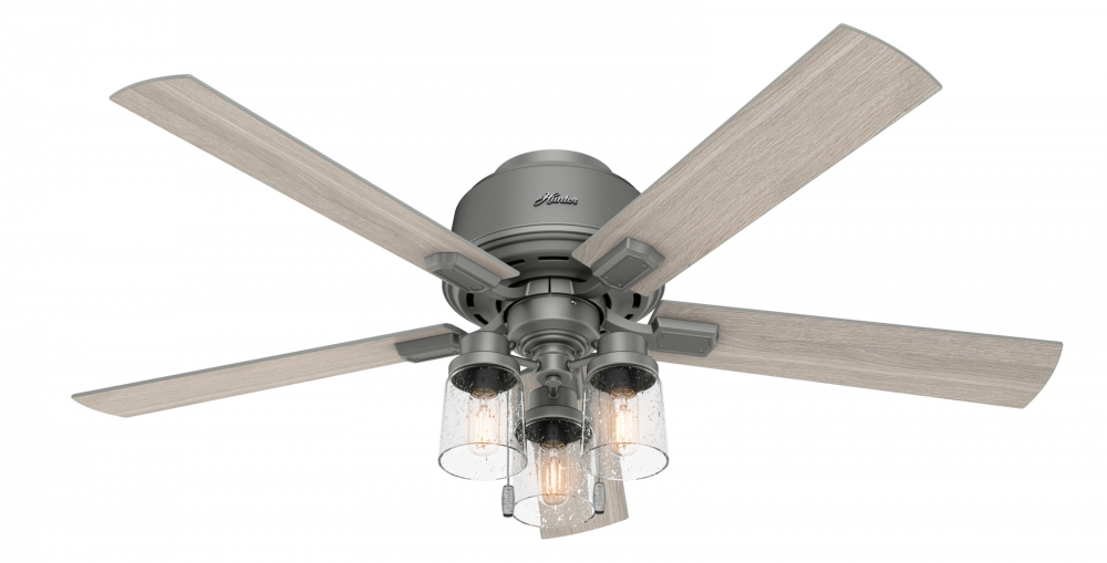 Hunter 52 inch Hartland Matte Silver Low Profile Ceiling Fan with LED Light Kit and Pull Chain