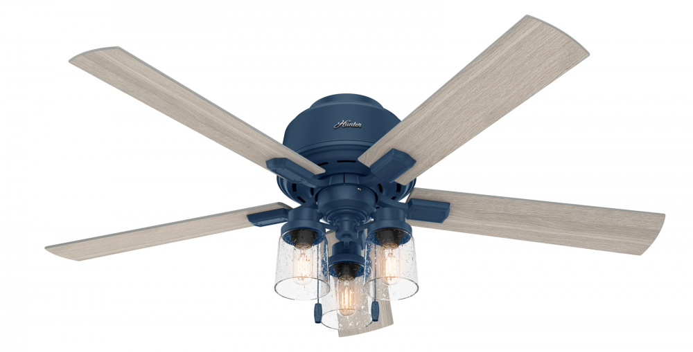 Hunter 52 inch Hartland Indigo Blue Low Profile Ceiling Fan with LED Light Kit and Pull Chain