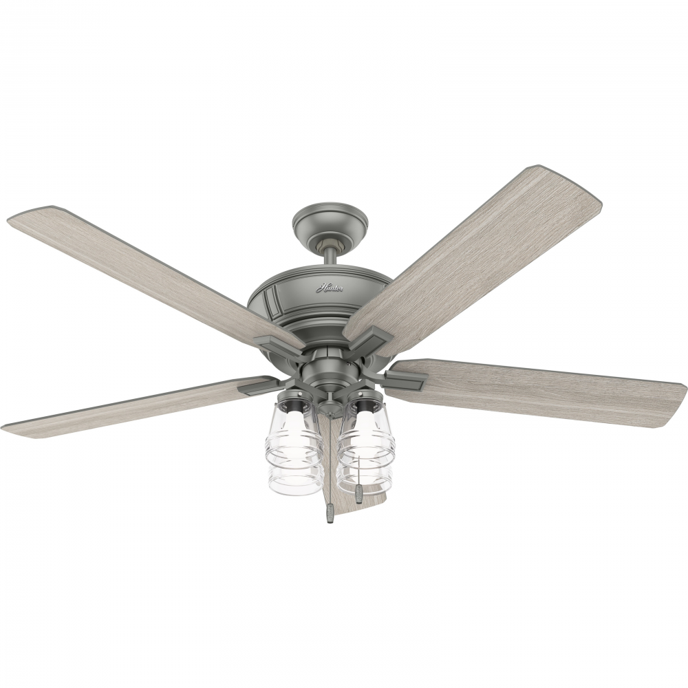 Hunter 60 inch Grantham Matte Silver Ceiling Fan with LED Light Kit and Pull Chain