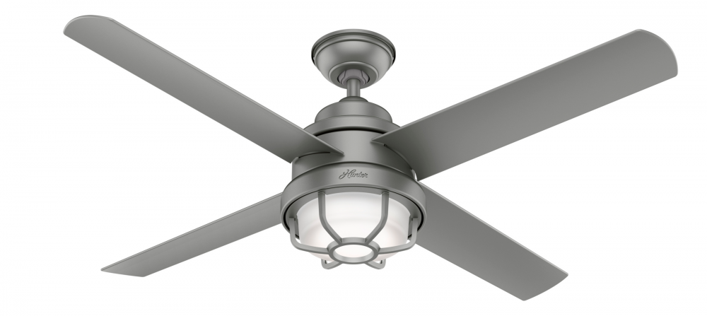 Hunter 54 inch Searow Matte Silver WeatherMax Indoor / Outdoor Ceiling Fan with LED Light Kit and Wa