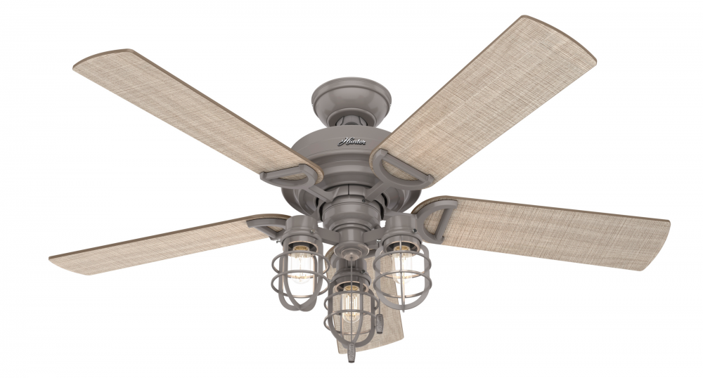 Hunter 52 inch Starklake Quartz Grey Damp Rated Ceiling Fan with LED Light Kit and Pull Chain