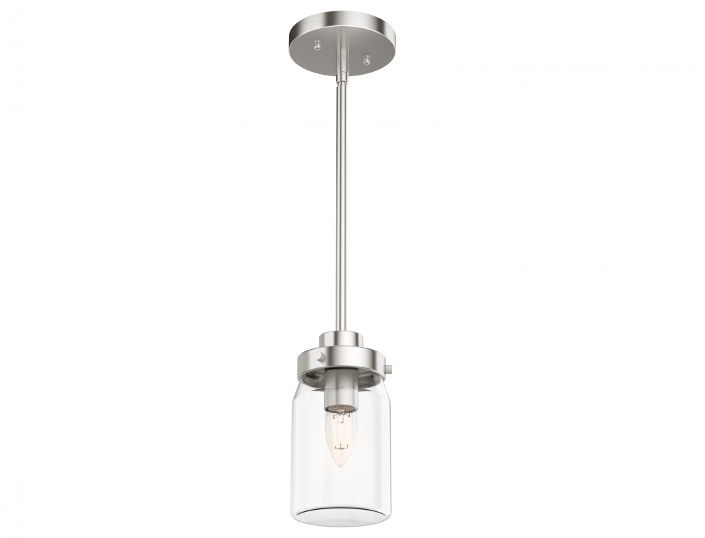 Hunter Devon Park Brushed Nickel with Clear Glass 1 Light Pendant Ceiling Light Fixture