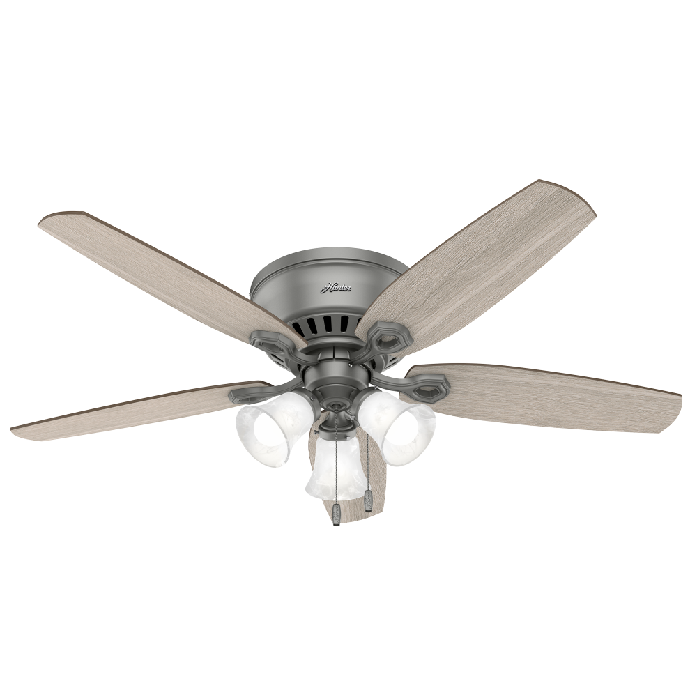 Hunter 52 inch Builder Matte Silver Low Profile Ceiling Fan with LED Light Kit and Pull Chain