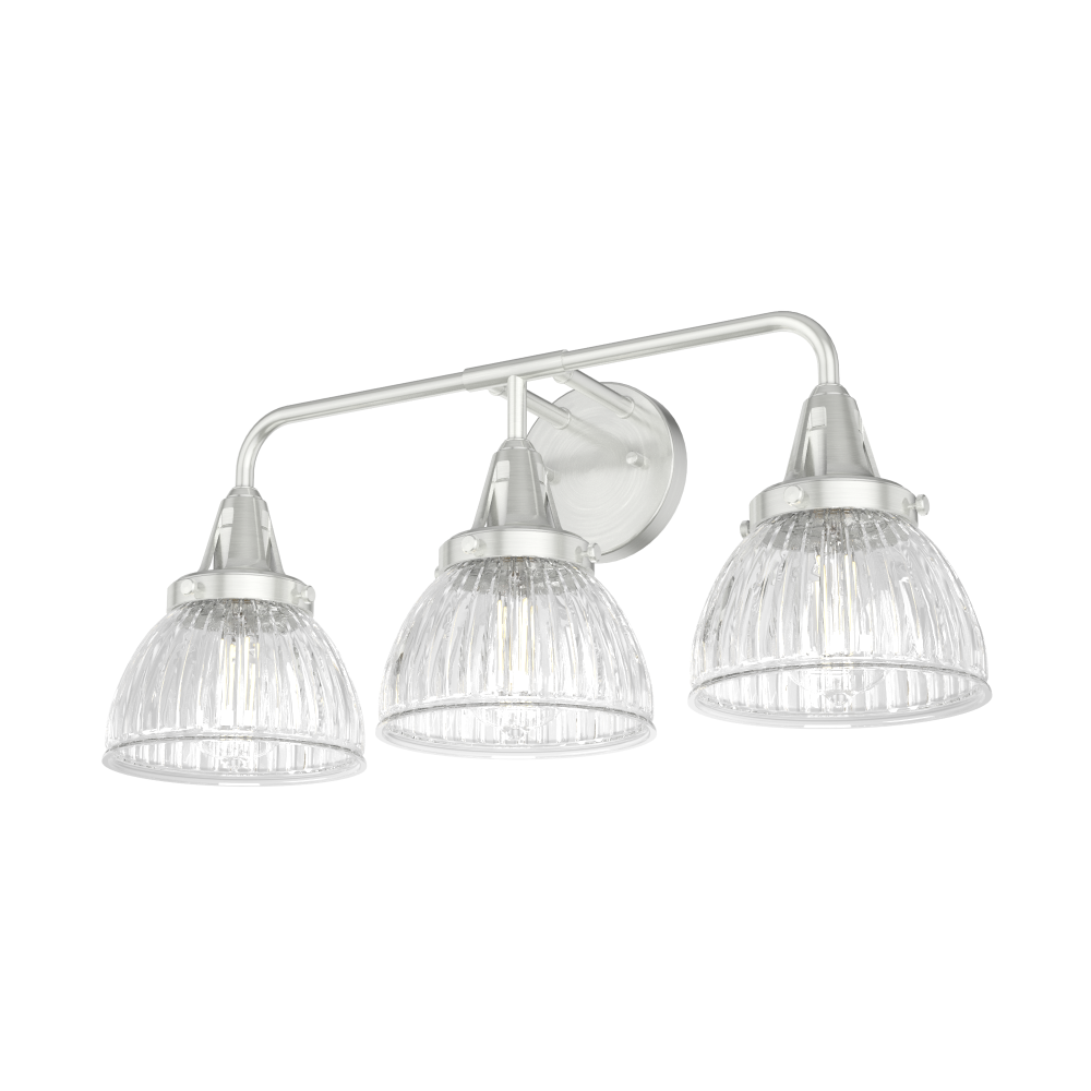 Hunter Cypress Grove Brushed Nickel with Clear Holophane Glass 3 Light Bathroom Vanity Wall Light Fi