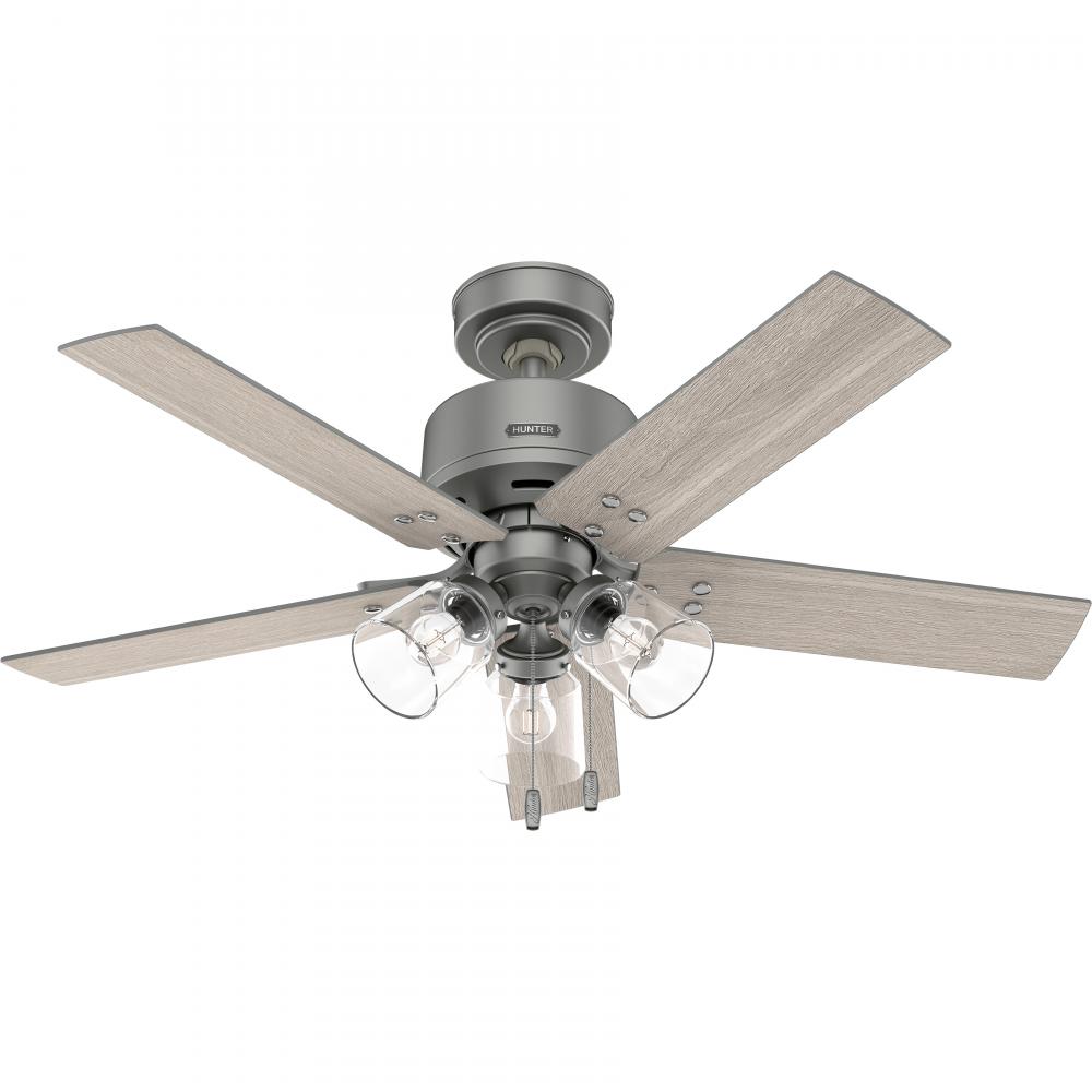 Hunter 44 inch Sencillo Matte Silver Ceiling Fan with LED Light Kit and Pull Chain