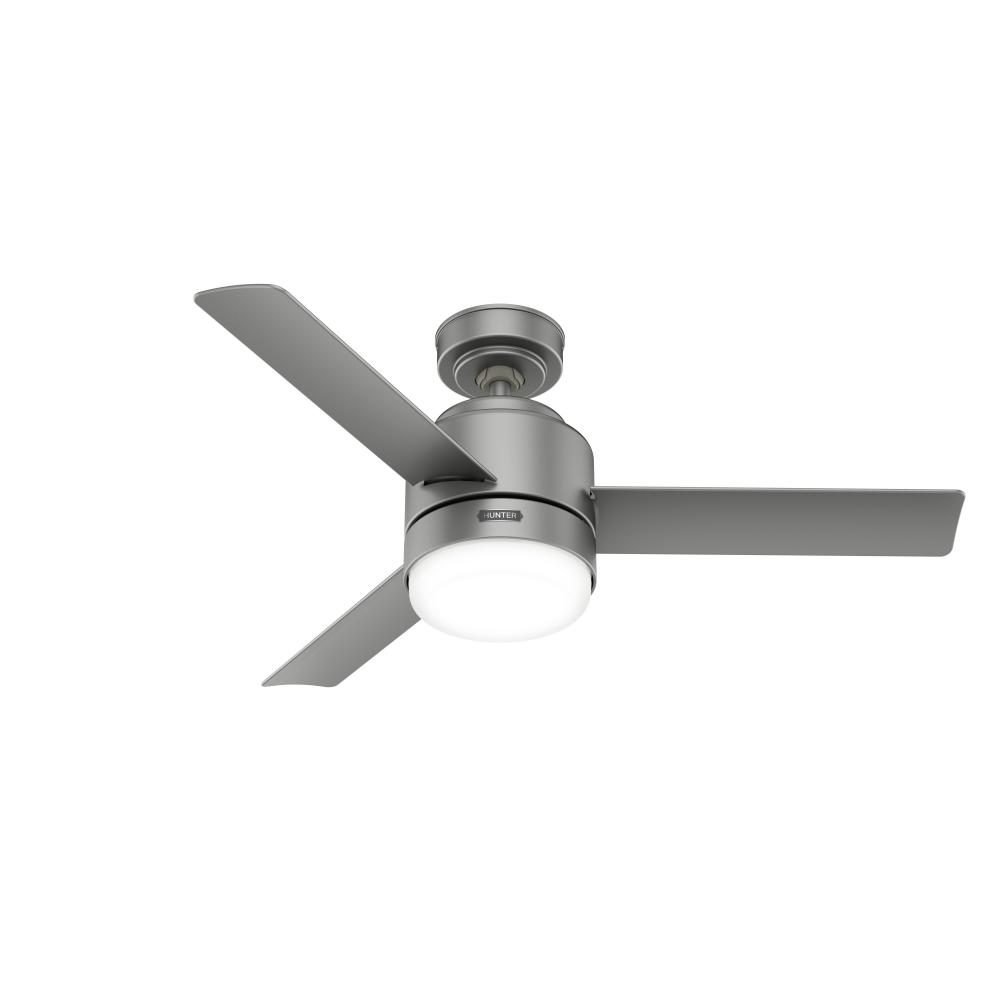 Hunter 44 inch Gilmour Matte Silver Damp Rated Ceiling Fan with LED Light Kit and Handheld Remote
