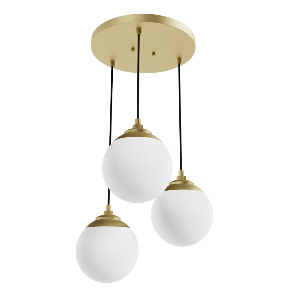 Hunter Hepburn Modern Brass with Cased White Glass 3 Light Pendant Cluster Ceiling Light Fixture