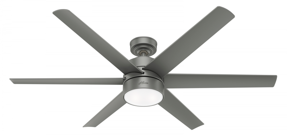 Hunter 60 inch Solaria Matte Silver Damp Rated Ceiling Fan with LED Light Kit and Wall Control