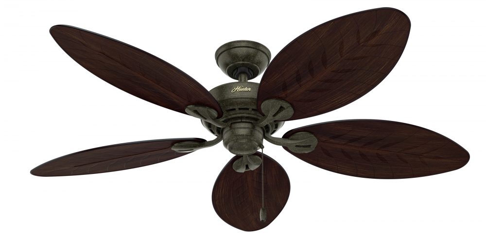 Hunter 54 inch Bayview Provencal Gold Damp Rated Ceiling Fan and Pull Chain