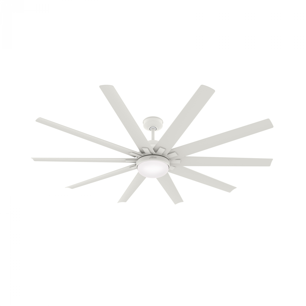 Hunter 72 inch Overton Matte White Damp Rated Ceiling Fan with LED Light Kit and Wall Control