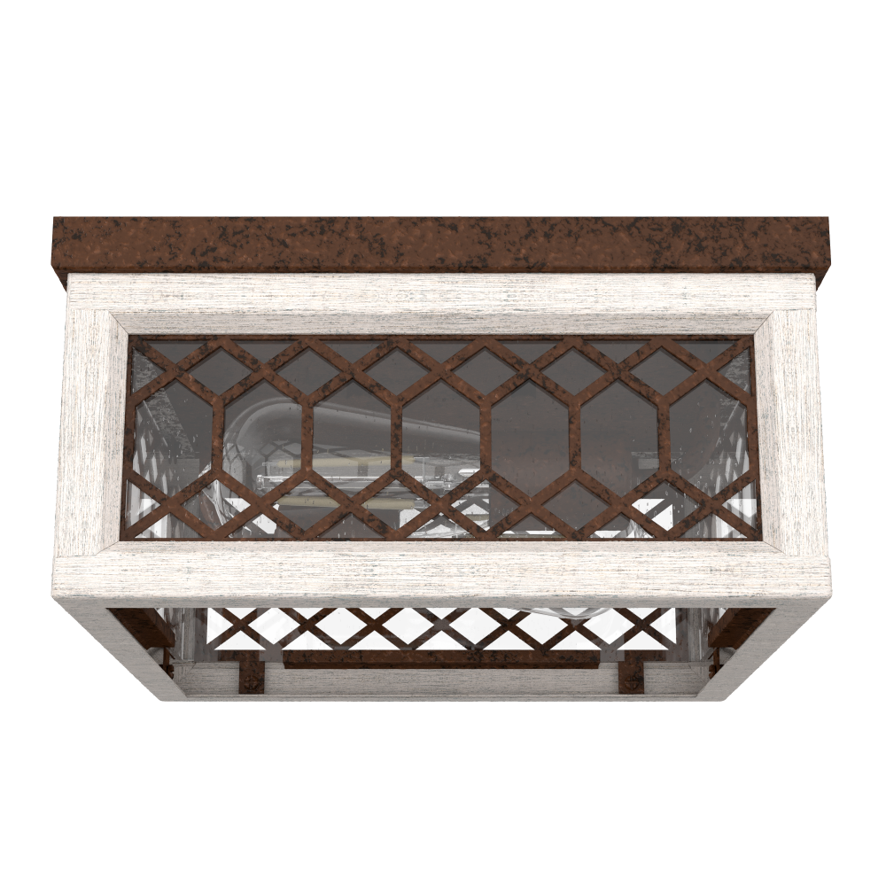 Hunter Chevron Textured Rust and Distressed White with Seeded Glass 2 Light Flush Mount Ceiling Ligh