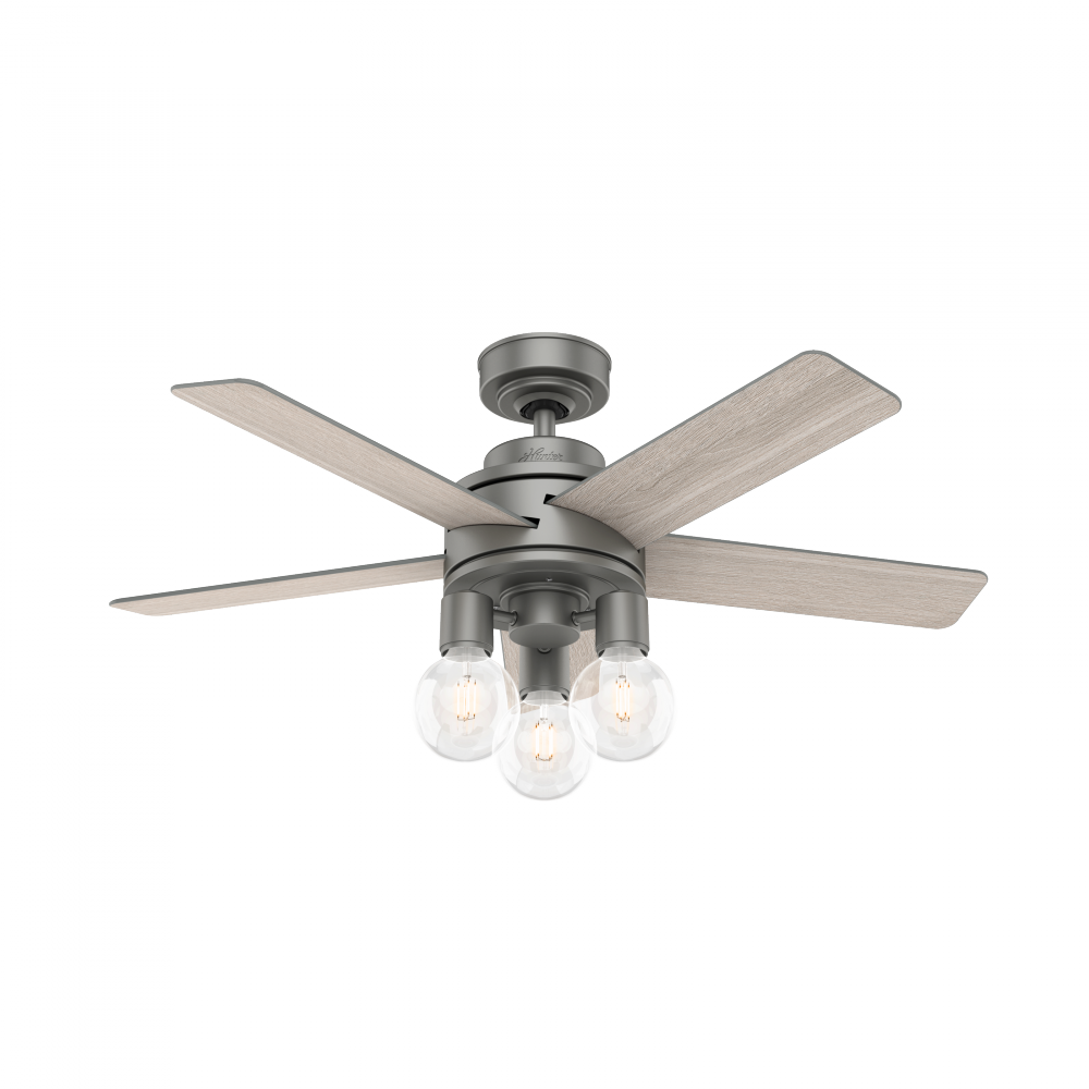 Hunter 44 inch Hardwick Matte Silver Ceiling Fan with LED Light Kit and Handheld Remote