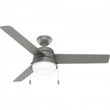 Hunter 51734 - Hunter 52 inch Aker Matte Silver Damp Rated Ceiling Fan with LED Light Kit and Pull Chain