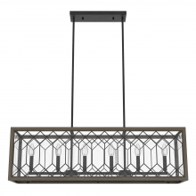 Hunter 19373 - Hunter Chevron Rustic Iron and French Oak with Seeded Glass 6 Light Chandelier Ceiling Light Fixture