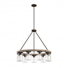 Hunter 19245 - Hunter Devon Park Onyx Bengal and Barnwood with Clear Glass 9 Light Chandelier Ceiling Light Fixture