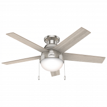 Hunter 50278 - Hunter 46 inch Anslee Brushed Nickel Low Profile Ceiling Fan with LED Light Kit and Pull Chain