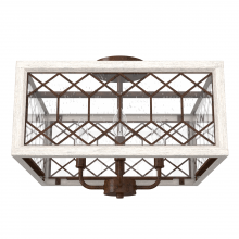 Hunter 19378 - Hunter Chevron Textured Rust and Distressed White with Seeded Glass 4 Light Flush Mount Ceiling Ligh
