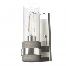 Hunter 19463 - Hunter River Mill Brushed Nickel and Gray Wood with Seeded Glass 1 Light Sconce Wall Light Fixture