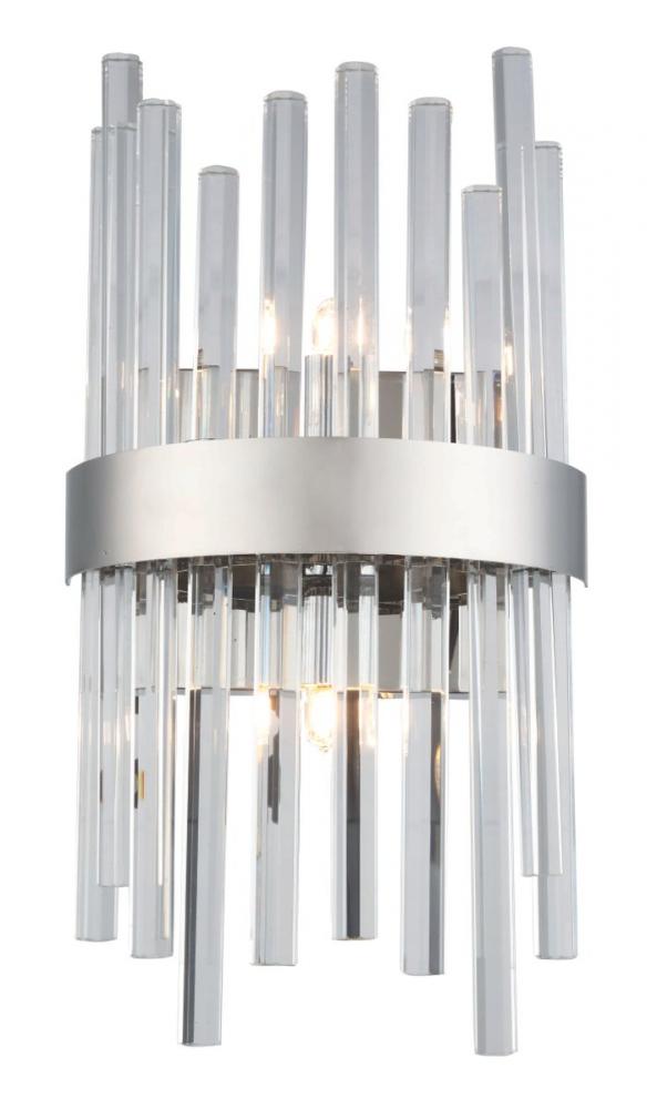 Dallas 2 Light Chrome and Clear Wall Sconce Clear Royal Cut Crystal